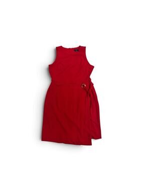 Tahari ASL Red Crepe Sleeveless Wrap Sheath Dress Grommet Side Tie Size 10 NWT